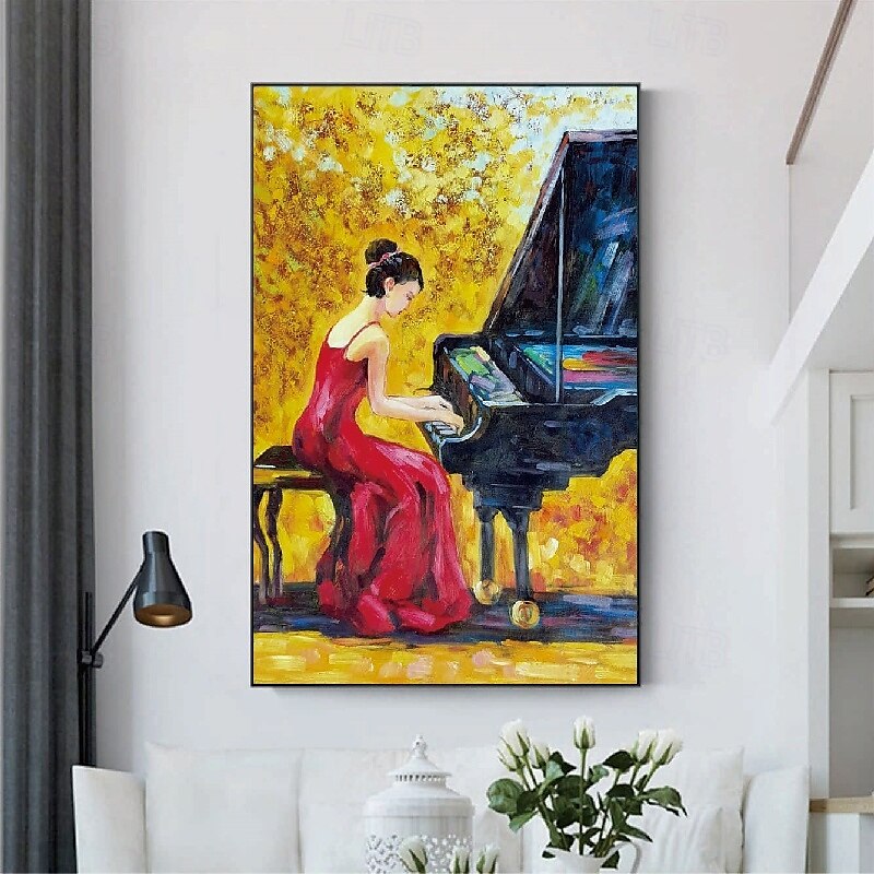 Musik-Ölgemälde, handgemalt, impressionistisches Geiger-Porträt-Ölgemälde auf Leinwand - handgemalte Textur, Musik-Ölgemälde, bildende Kunst, Pattle Knife-Porträt-Ölgemälde 2025 - $125.99 –P2