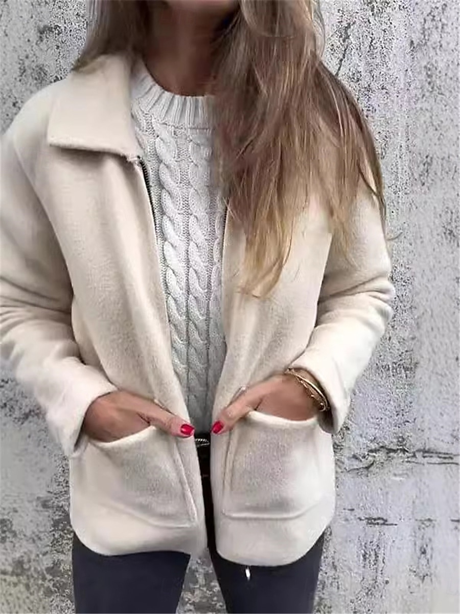 Dam Vinterjacka Utomhus Gata Dagliga kläder Höst Vinter Kort Täcka Normal Håller värmen Andningsfunktion Stylish Ledigt Jacka Långärmad Slät Med fickor Blixtlås i fullängd Svart Rubinrött Aprikos 2025 - $50.99 –P2