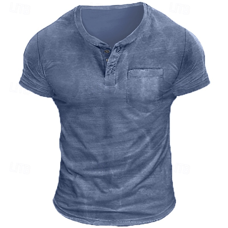 Homens Camiseta Camisa Henley T-shirt Manga Curta Tecido Moda Designer Básico Estilo vintage Henley Férias Rua Para Noite Verão Cinzento Camiseta Henley de 2026 por $20.99 –P5