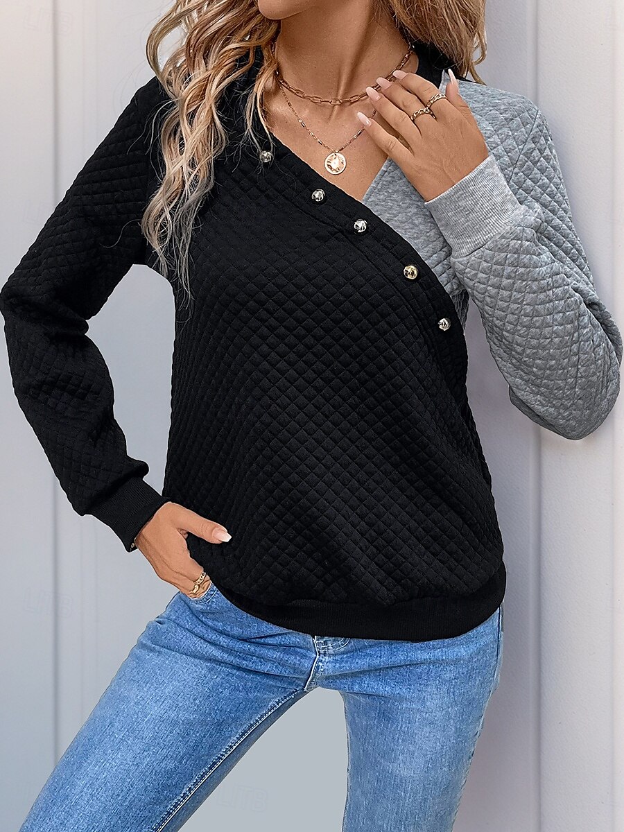 Damen Pullover Uni V-Ausschnitt Knöpfe Langarm Schwarz Frühling Herbst 2025 - $38.99 –P2