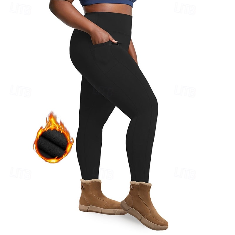 Dam Yogabyxor Fleecefodrade Leggings Yoga leggings med telefonficka Hög midja Pilates Gymträning Träna Trikåer Ensfärgat Mörkgrå Svart Vinröd Elastan Skinna Höst Vinter Plusstorlekar sporter 2026 - $16.49 –P6