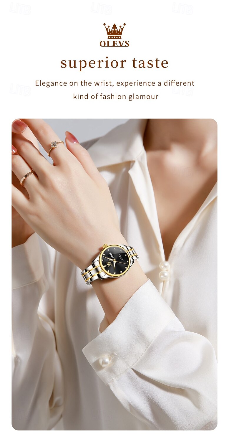 OLEVS 3612 Original Elegant Quartz Ladies Watch Week Calendar Display Dress Watch For Women Waterproof Stainless Steel Clock 2025 - $31.99 –P3