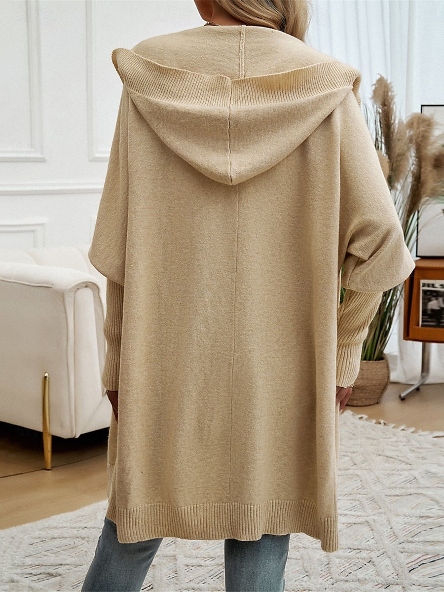 Per donna Felpa Cardigan Informale Morbido Colore puro A coste Con cappuccio Bottoni Tasche Lavorato a maglia Manica lunga Maglie lunghe Maglia Esterno Giornaliero Fine settimana Nero Fucsia Autunno del 2025 a $78.99 –P2