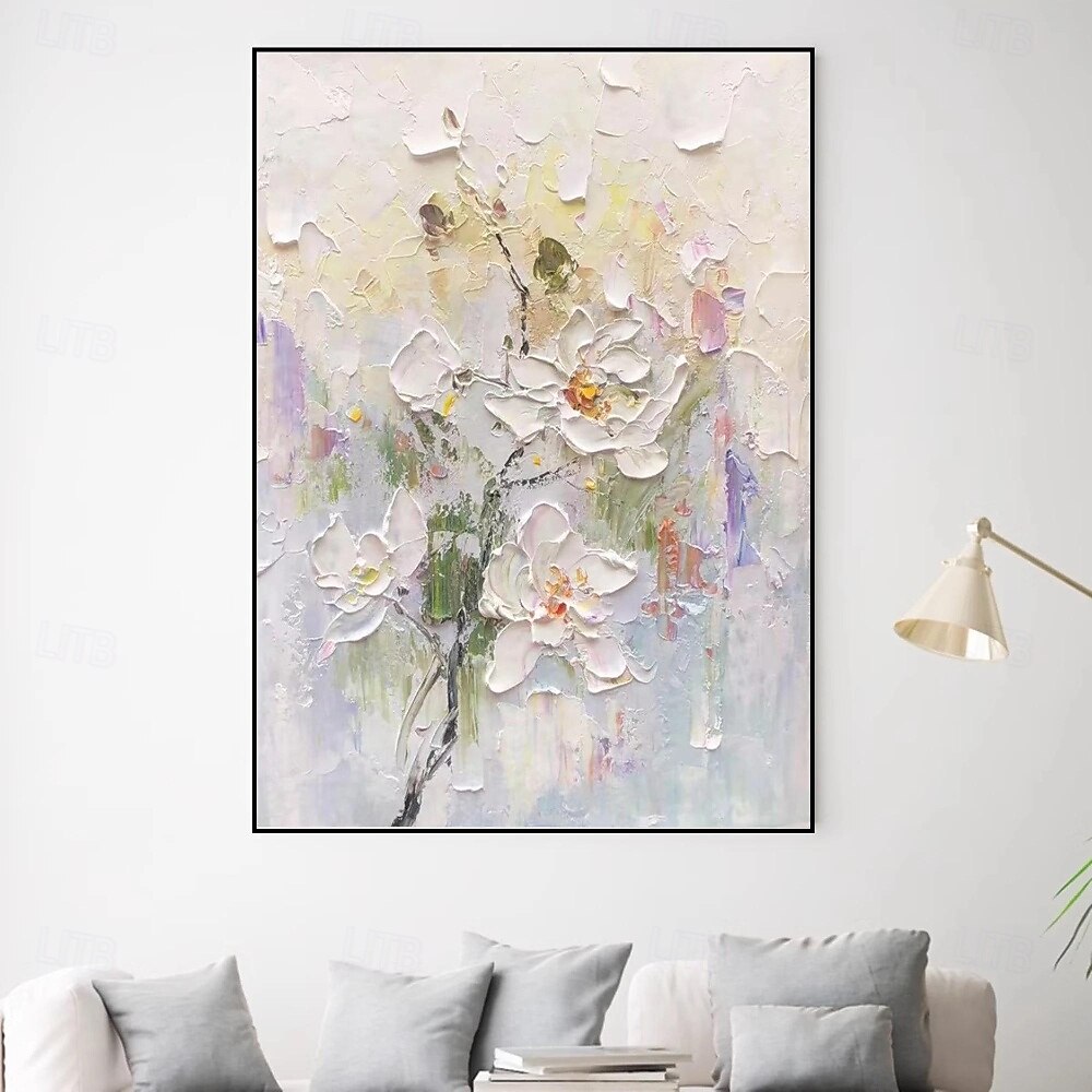 Ölgemälde handgemaltes 3D-Blumengemälde, handgefertigtes Palettenmesser, Blumen, Ölgemälde, Wandkunst, großes 3D-weißes Strukturgemälde, moderne dekorative Gemälde, Impressionismus, abstraktes weißes 2025 - $125.99 –P7