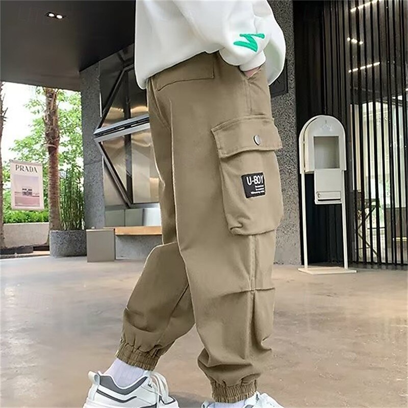 kinderkleidung Jungen Hose Cargohosen Hose Patchwork Tasche Feste Farbe Atmungsaktiv Weich Comfort Hose Outdoor Täglich Basic Schwarz Khaki Mittlere Taille 2025 - $16.99 –P12