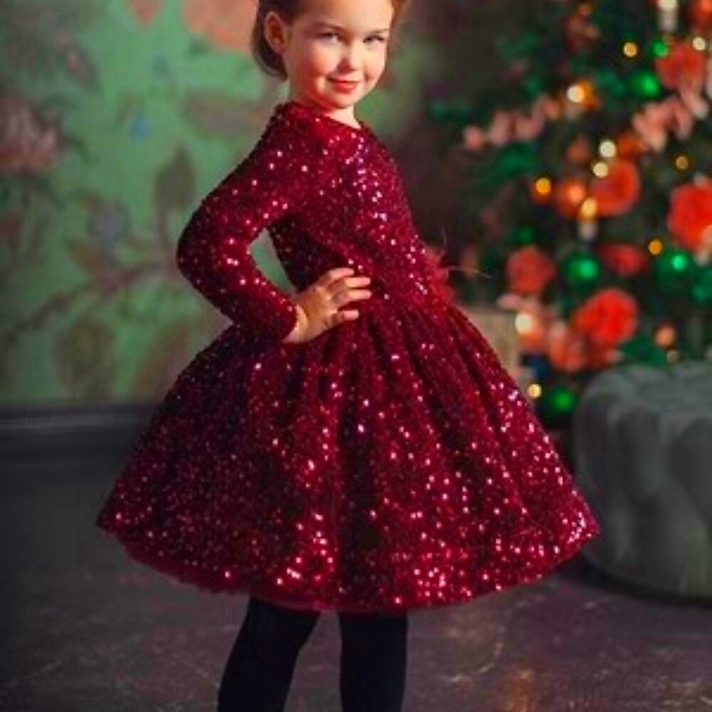 kinderkleidung Mädchen Party Kleid Feste Farbe Langarm Leistung Gitter Prinzessin Süß Gitter Mitte der Wade Etuikleid Tüll-Kleid Sommer Frühling Herbst Kinder Schwarz Wein Marineblau 2025 - $77.99 –P7