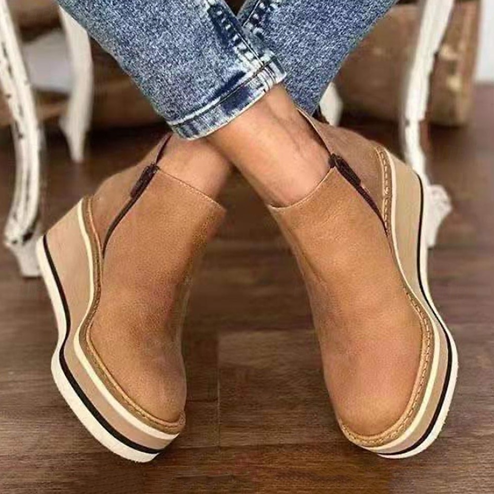 Dámské Boty Boty na platformě Větší velikosti Venkovní Denní Kotníkové boty Booties Podzim Platforma Klínový podpatek Oblá špička Vinobraní Na běžné nošení Minimalismus Chůze PU Zip Světle hněd 2025 - $26.99 –P3