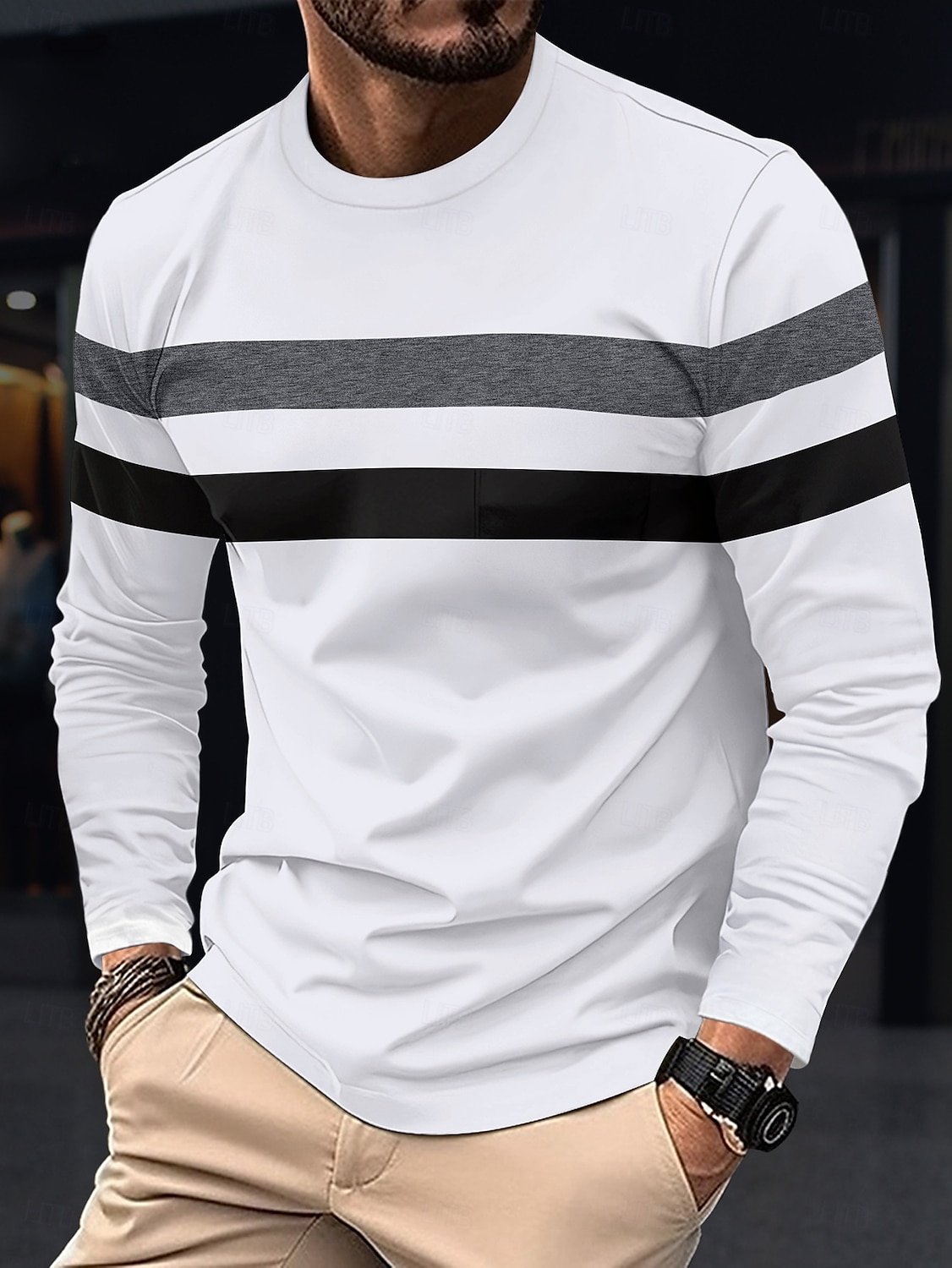 Herren T Shirt T-Shirt Langarmshirt Langarm Rundhalsausschnitt Frühling & Herbst Einfach Mode Designer Basic Farbblock Urlaub Straße Ausgehen Wein Schwarz Weiß Top T-Shirt für Herren 2025 - $15.49 –P7