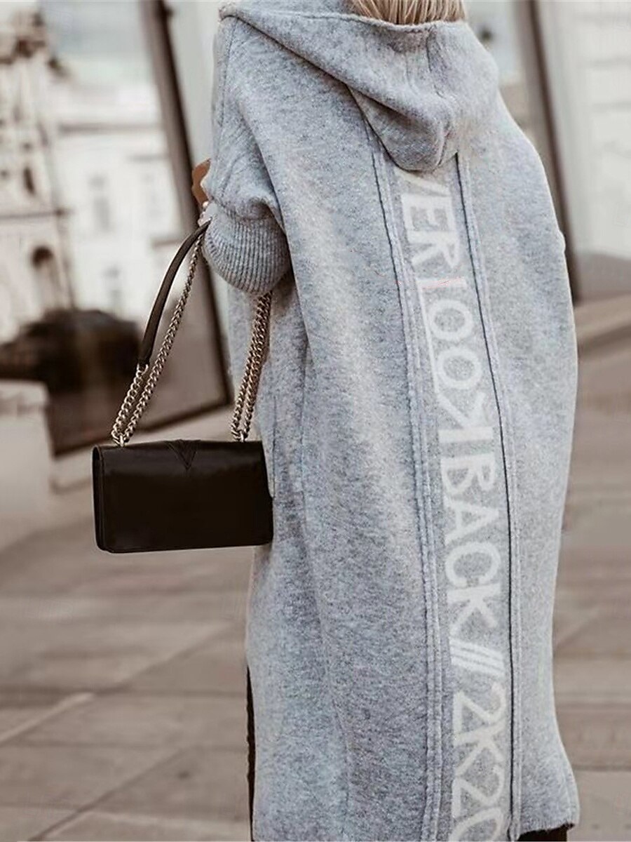 Per donna Felpa Cardigan Informale Morbido Alfabetico A coste Con cappuccio Tasche Lavorato a maglia Manica lunga Maglie lunghe Maglia Esterno Giornaliero Fine settimana Marrone chiaro Blu Autunno del 2025 a $75.99 –P4