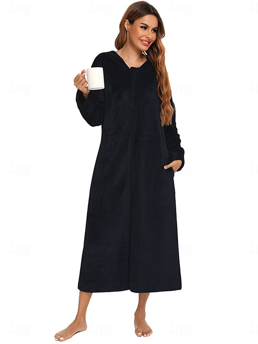 naisten pyjamat puhtaat värit muoti yksinkertainen koti polyesteri fleece lämmin pitkähihainen kaapu toppi syksy talvi kotiasut 2025 - €24.57 –P3