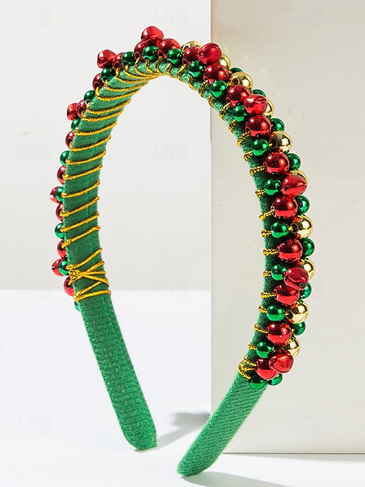 Feestelijke rode kersthoofdband voor dames met rode, groene en zilveren kralen - haaraccessoire voor de feestdagen en vieringen 2026 - $7.99 –P5