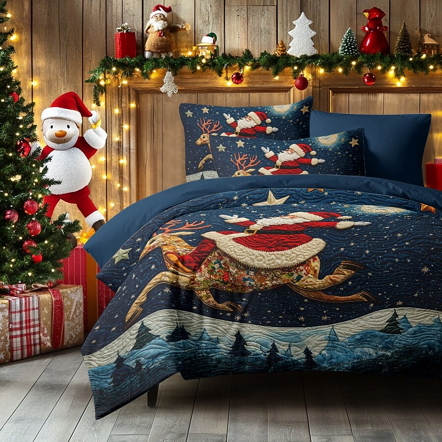 Papai Noel 100% algodão conjunto de edredom de Natal completo 3 peças conjunto de capa de edredom de férias para crianças colcha de Natal macia e aconchegante com fronhas tamanho king queen de 2025 por $69.99 –P8