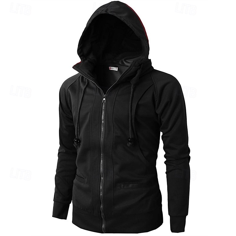 Voor heren Hoodie met rits Hoodie met volledige rits Fleece hoodie Zwart Wijn Leger Groen Marineblauw Khaki Capuchon Effen Rits omhoog Zak Sport & Outdoor Dagelijks Feestdagen Polyester Streetwear 2025 - $20.99 –P7