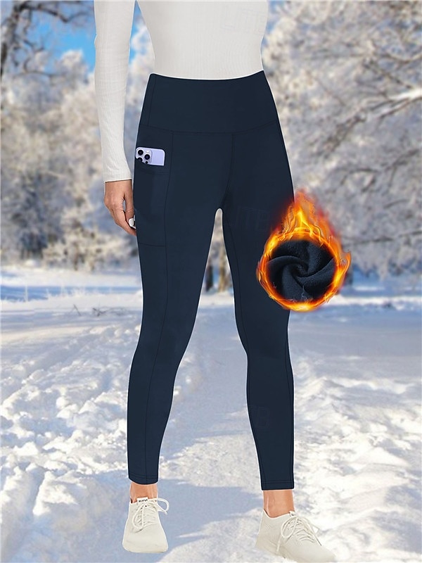 Femmes Pantalon de yoga Leggings doublés en polaire Leggings de yoga avec Poche Téléphone Taille haute Pilates Entraînement en salle Entraînement Collants Couleur Unie Noir Rouge Bordeaux Bleu Marine de 2026 ? $15.49 –P5
