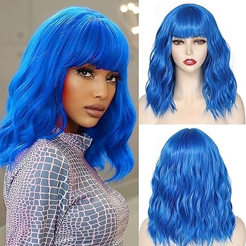 parrucche corte con frangia per donna parrucca bianca ondulata sciolta parrucca sintetica cosplay per ragazza parrucca colorata per feste di natale del 2025 a $20.99 –P2