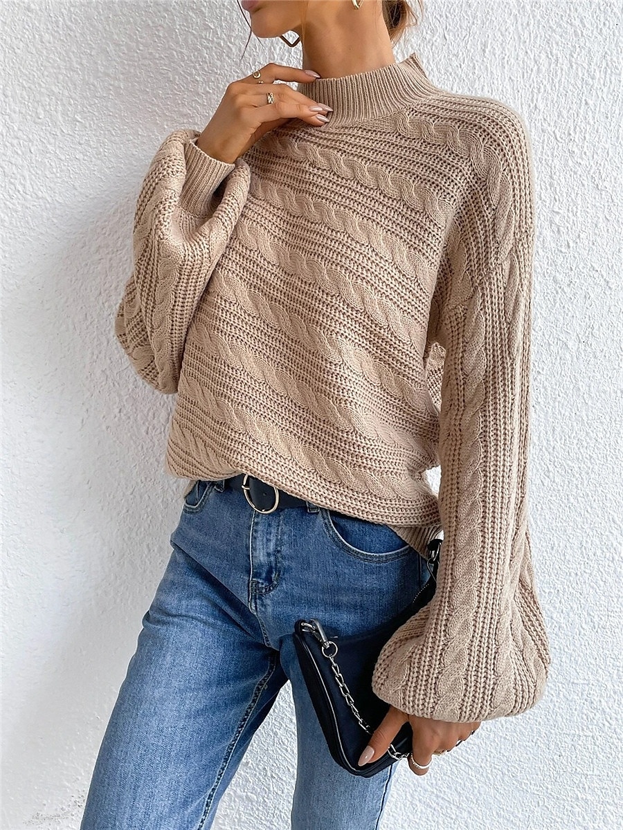 Dame Genser Pullover genser Fritid Myk Ren farge Kabel Rullekrage Strikket Langermet Vanlige topper Strikke utendørs Daglig Helg Svart Grønn Høst Vinter 2025 - $55.99 –P3