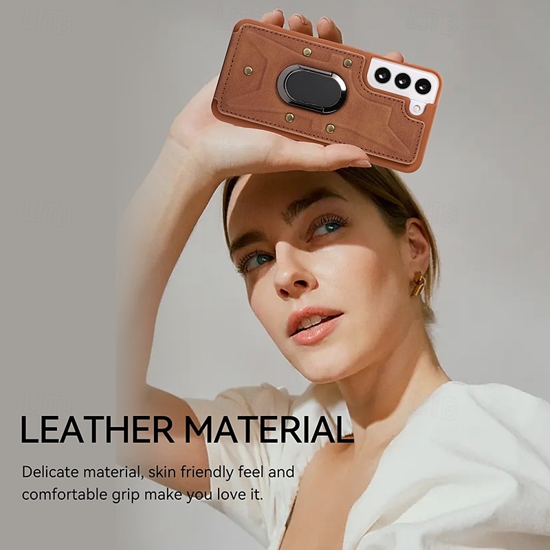 Phone Case For S23 Ultra Plus S23 S22 S22 Plus  Ultra S21 FE S21 S21 Ultra Plus A54 A34 A14 S20 Plus S20 Ultra Back Cover Ring Holder Shockproof Retro TPU PU Leather 2025 - $18.99 –P5