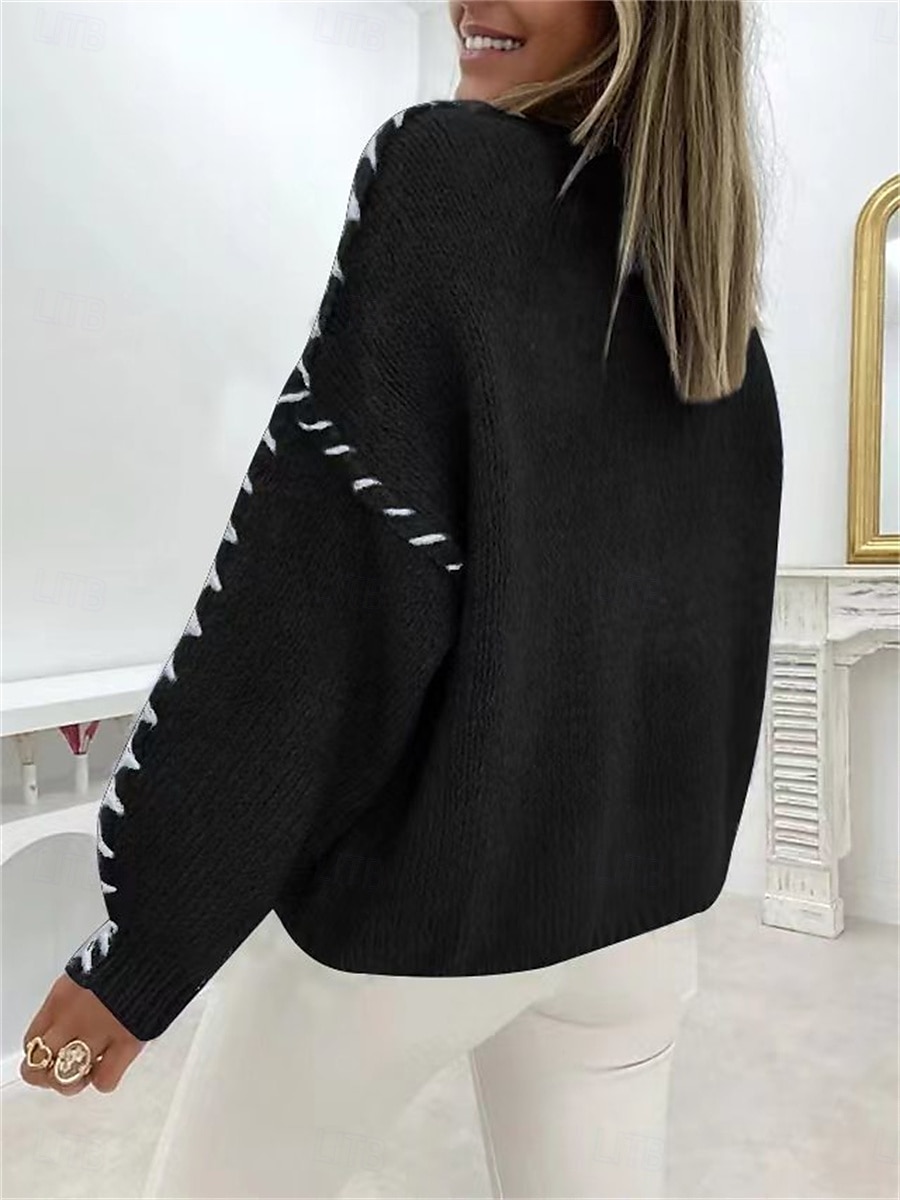 Damskie Sweter Codzienny Miękkie Czyste kolory Prążkowany Półgolf Dzianiny Długi rękaw Zwykłe topy Robić na drutach Na zewnątrz Codzienny Weekend Czarny Biały Jesień Zima 2025 - $58.99 –P6