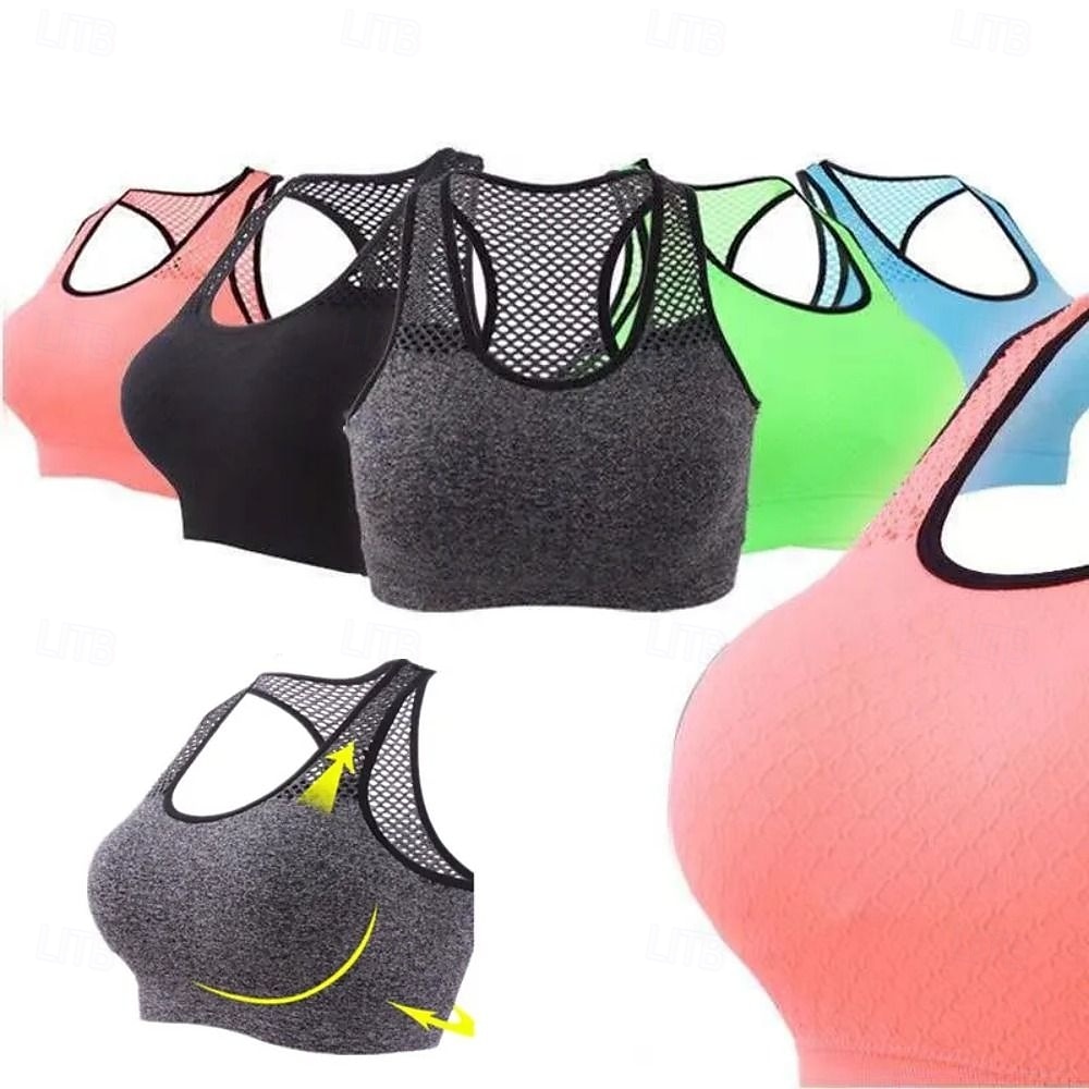 Dam Behåtopp Underkläder Behåtopp Bekväm Andningsfunktion Stötsäker Avtagbar dyna Remlös Slät Sport Sportkläder Svart Blå Yoga Kondition casual 2025 - $10.49 –P2