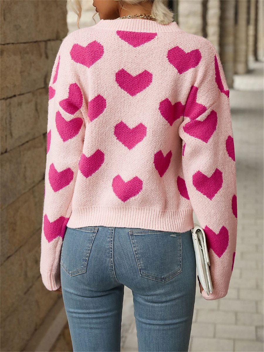 Femme Pull Chandail Pull Décontractées Flexible Cœur A côtes Col Ras du Cou Tricoté manche longue Hauts réguliers Tricoter Extérieur du quotidien Fin de semaine Rose Claire Fuchsia Automne Hiver de 2025 ? $51.99 –P7