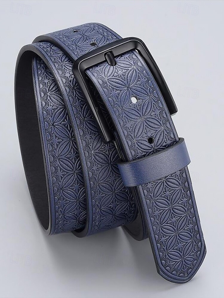 Men's Vintage Embossed Faux Leather Belt with Geometric Pattern – Classic Western Style Fashion Accessory 2025 - $14.99 –P6