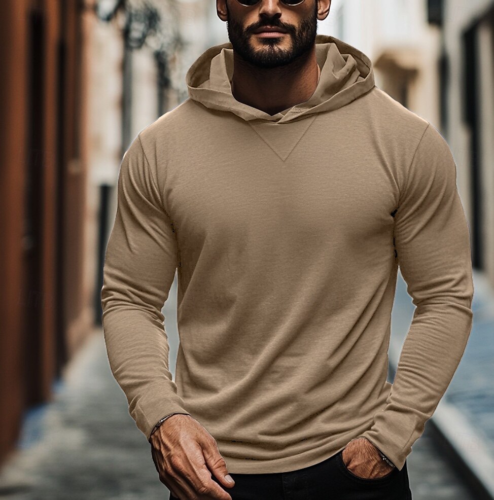 Homens Camiseta T-shirt Manga Longa Com Capuz Verão Tecido Moda Designer Básico Com Capuz Férias Rua Para Noite Cinzento Escuro Preto Branco Top Tee para Homens de 2025 por $20.99 –P9