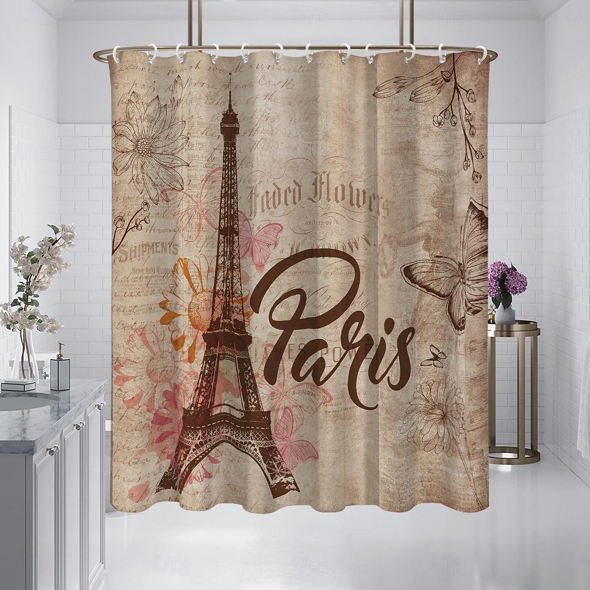 Tenda da doccia con ganci 180cm*180cm (70"*70") in poliestere lavabile impermeabile modello decorativo per bagno e vasca torre Eiffel vintage del 2025 a $22.99 –P5