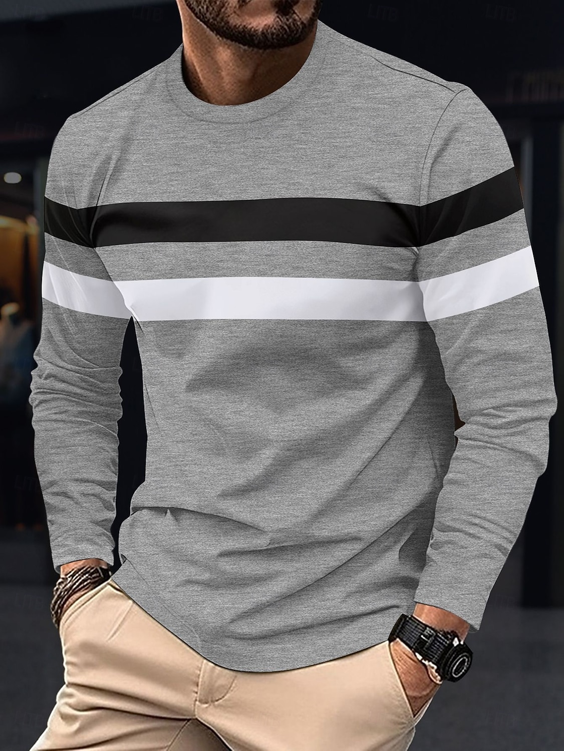 Herren T Shirt T-Shirt Langarmshirt Langarm Rundhalsausschnitt Frühling & Herbst Einfach Mode Designer Basic Farbblock Urlaub Straße Ausgehen Wein Schwarz Weiß Top T-Shirt für Herren 2025 - $15.49 –P10
