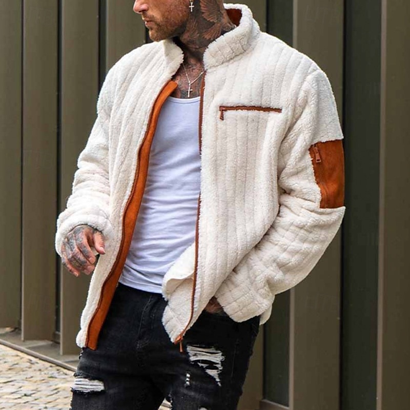 Per uomo Cappotto invernale Cappotto di montone Interni Ufficio Tasche Color Block Autunno Inverno Tinta unica Liscio Neutra Di tendenza Colletto alla coreana Standard Bianco Giacca del 2025 a $48.99 –P2