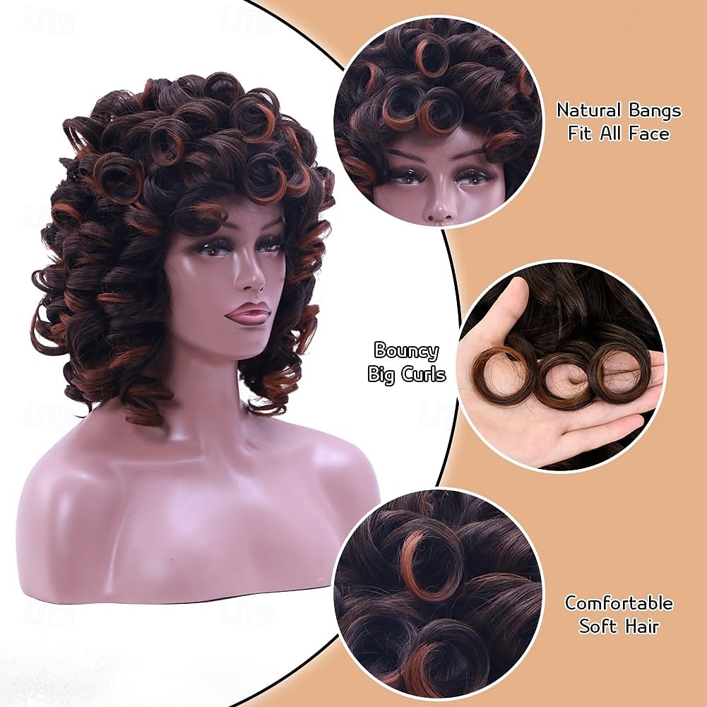 krullende pruiken voor zwarte vrouwen zachte korte krullende pruik met pony afro losse krullen hittebestendige synthetische pruik voor vrouwen 2026 - $18.99 –P5