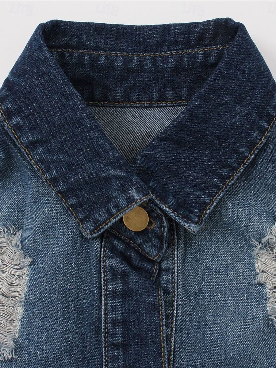 Dam Jeansjacka Utomhus Gata Dagliga kläder Höst Vinter Normal Täcka Normal Håller värmen Andningsfunktion Stylish Ledigt Jacka Långärmad Ensfärgat Med fickor Ljusblå Svart Marinblå 2025 - $62.99 –P9