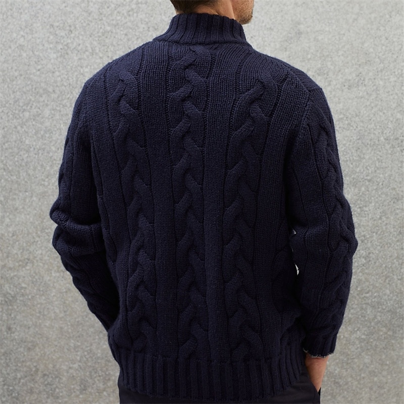 Herren Strickjacke Strickpullover Gedrehtes Stricken Standard Full Zip Feste Farbe Kragen Modisch Klassisch Freizeitskleidung Verabredung Bekleidung Herbst Winter Dunkelmarine M L XL 2025 - $41.99 –P3