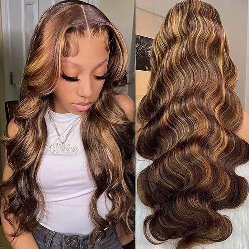 Highlight p4/27 Klavierfarbe 4x4 Spitzenperücke Körperwelle Spitzenperücke 150% Dichte mit Babyhaar 2025 - $169.99 –P2