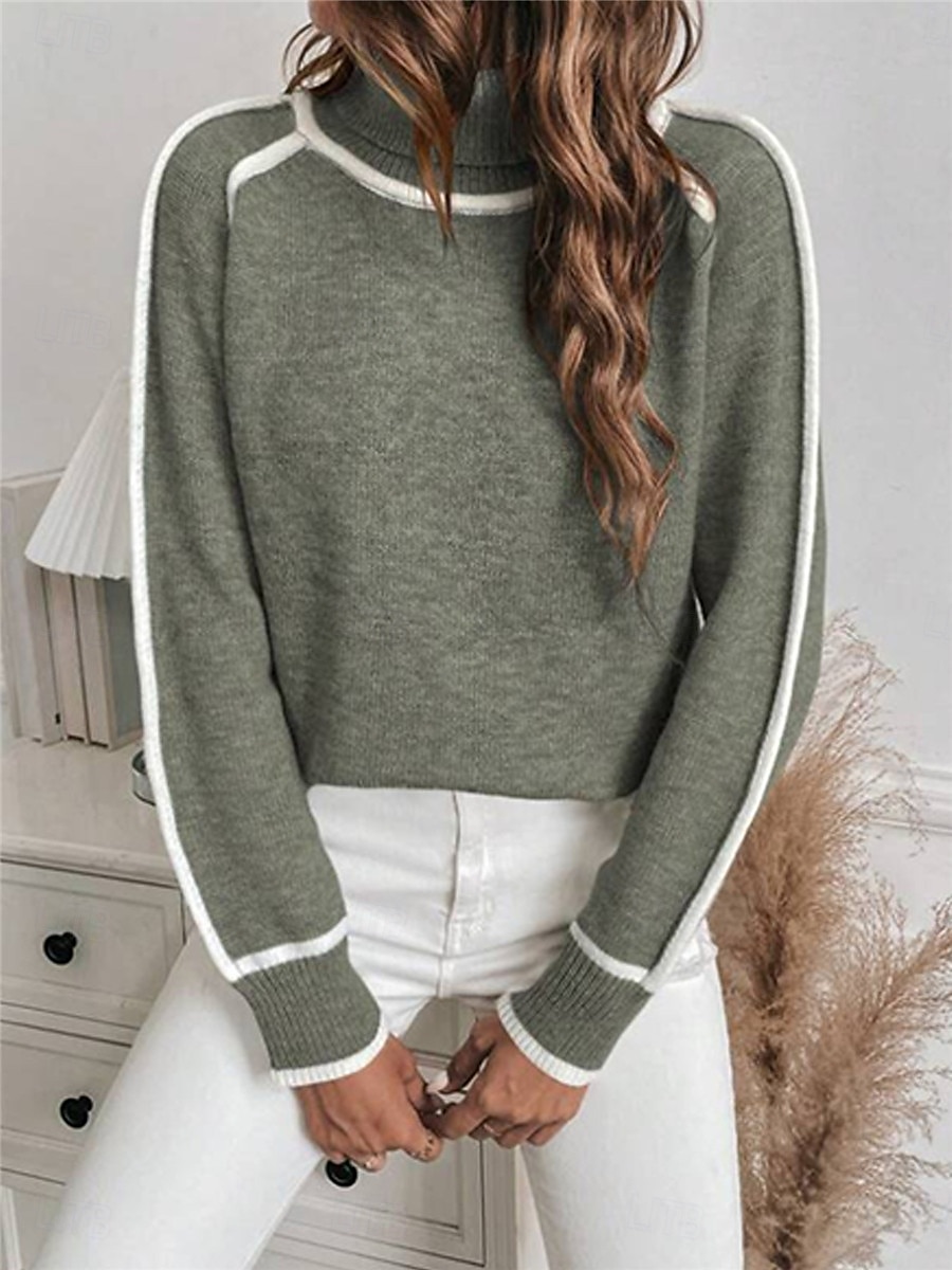 Women's Sweater Pullover Sweater Jumper Casual Soft Pure Color Ribbed Turtleneck Knitted Long Sleeve Regular Tops Knit Outdoor Daily Weekend Army Green Gray Fall Winter 2025 - $58.99 –P6