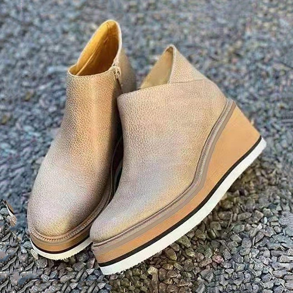 Dámské Boty Boty na platformě Větší velikosti Venkovní Denní Kotníkové boty Booties Podzim Platforma Klínový podpatek Oblá špička Vinobraní Na běžné nošení Minimalismus Chůze PU Zip Světle hněd 2025 - $26.99 –P2