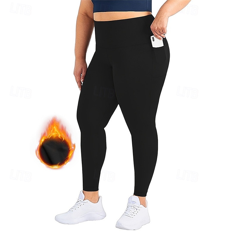 Dame Yogabukser Leggings med fleece Yoga Leggings med telefonlomme Høy Midje Pilates Treningsøkt Trene Strømpebukse Helfarge Mørkegrå Svart Burgunder Spandex Fleece Høst Vinter Store størrelser sport 2026 - $16.49 –P5