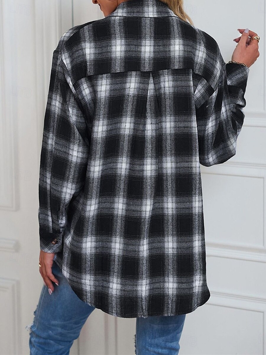Dam Vardaglig jacka Utomhus Gata Dagliga kläder Höst Vinter Normal Täcka Normal Håller värmen Andningsfunktion Stylish Ledigt Jacka Långärmad Ränder och pläd Med fickor Mönster Svart Rubinrött Grön 2025 - $41.99 –P2