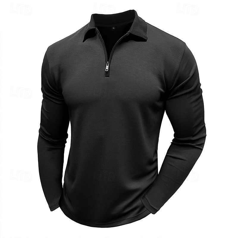 Men's Quarter Zip Polo Golf Shirt Vacation Casual Daily Quarter Zip Long Sleeve Fashion Basic Color Block Front Zipper Spring &  Fall Regular Fit Black White Burgundy Navy Blue Khaki Army Green 2025 - $23.99 –P11