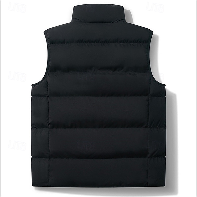 Herren Steppweste Täglich Lässig Herbst Winter Tasche Polyester Bequem Einfarbig Vorne geknöpft Stehkragen Normale Passform Schwarz Königliches Blau Dunkelgrün Hell Gray Weste 2025 - $48.99 –P6