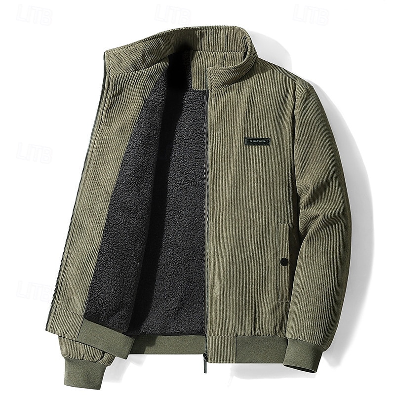 Herren Winterjacke Cordjacke Fleecejacke Freizeitjacke Täglich Urlaub warm Tasche Vlies Herbst Winter Glatt Modisch Strassenmode Ständer Standard Schwarz Gelb Armeegrün Grau Jacken 2025 - $41.99 –P10