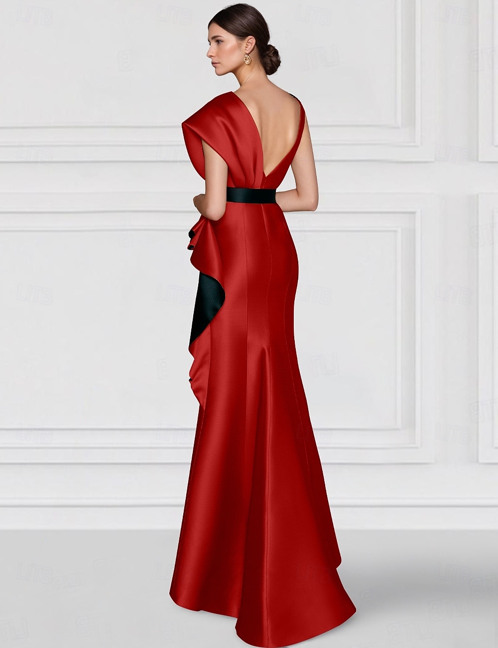 vestido de noite com bainha bordada em ouro vermelho, vestido elegante, formal, comprimento até o chão, sem mangas, decote em v, cetim com apliques 2025 de 2025 por $169.99 –P2