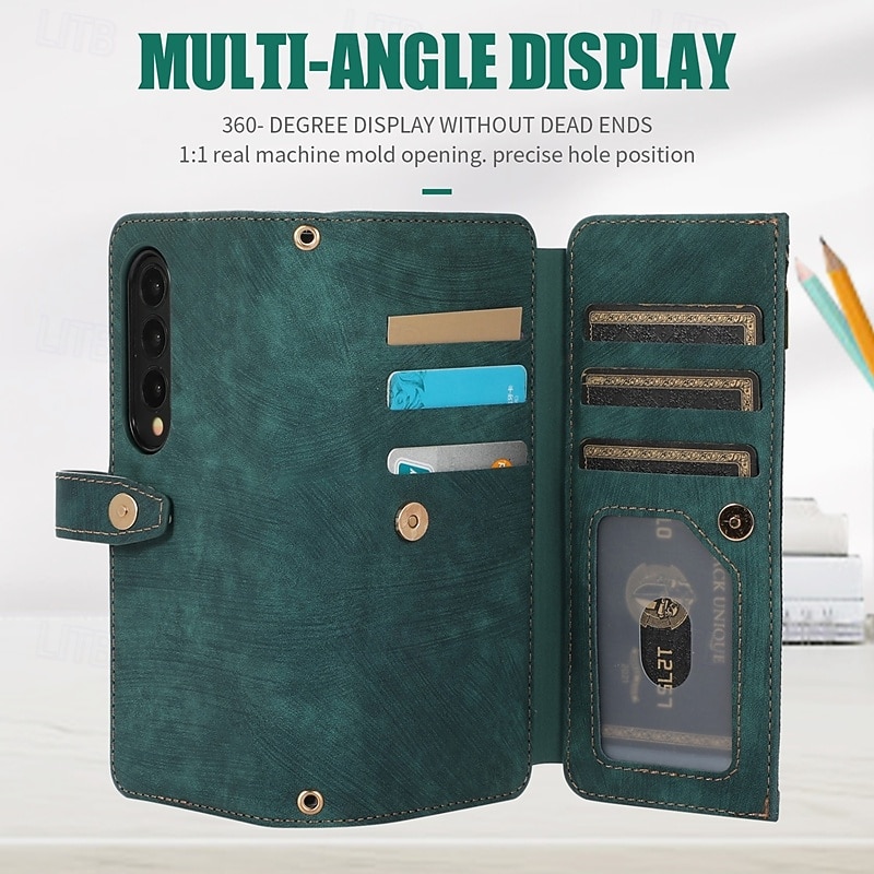 Phone Case For Z Fold 6 Z Fold 5 Z Fold 4 Z Fold 3 Back Cover with Stand Holder Zipper with Lanyard Retro TPU PU Leather 2025 - $20.99 –P3