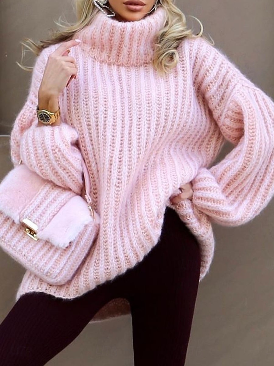 Per donna Felpa Pullover Maglione Informale Morbido Colore puro Grosso A collo alto Lavorato a maglia Manica lunga Top regolari Maglia Esterno Giornaliero Fine settimana Rosa Blu Autunno Inverno del 2025 a $54.99 –P4