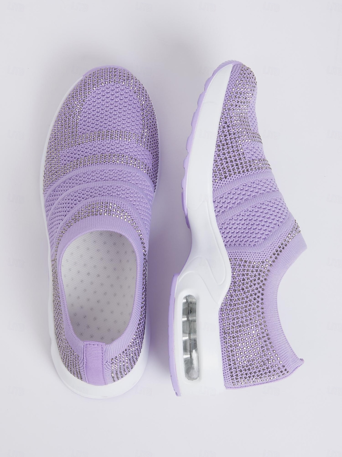 leichte lila Slip-On-Sneaker für Damen mit Strass-Details – bequeme Luftpolstersohle zum Gehen und für die Freizeit 2025 - $32.99 –P3