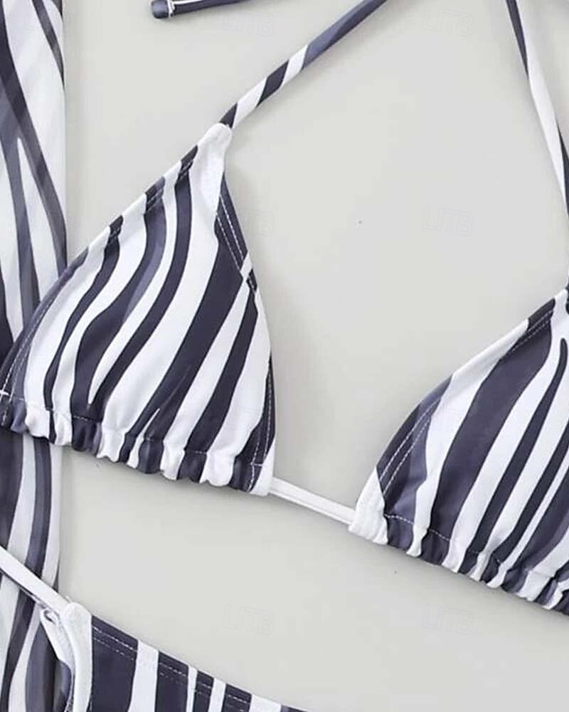 Dame Badetøy Bikini Tre stykker Frekk Badedrakt Åpen rygg Tynn Ferie Strand Klær Sebramønster Grimehals Langermet Badedrakter 2025 - $32.99 –P4