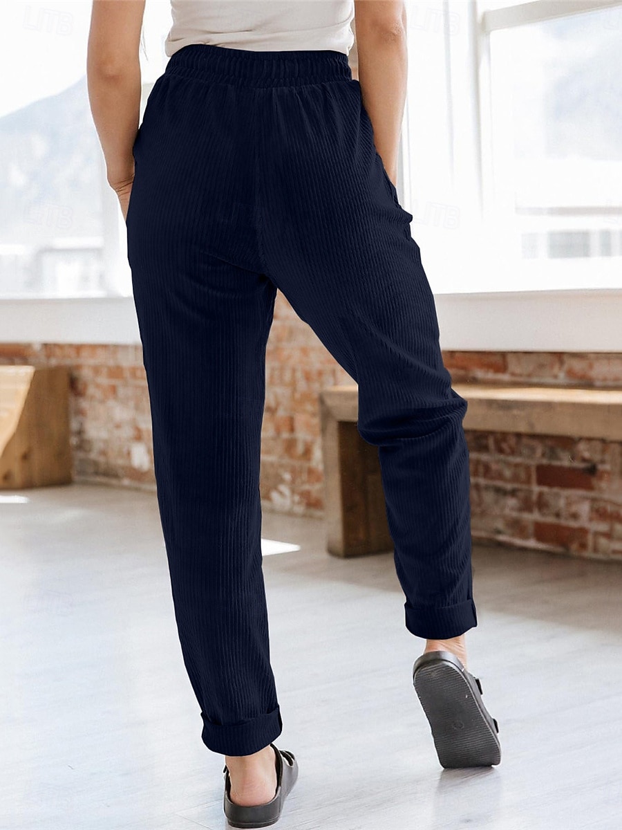 Women's Chinos Fashion Streetwear Full Length High Waist Plain Pocket Elastic Waistband Comfy Soft Comfortable Micro-elastic Outdoor Street Black Navy Blue Khaki Spring & Fall Regular Fit 2025 - $24.99 –P6