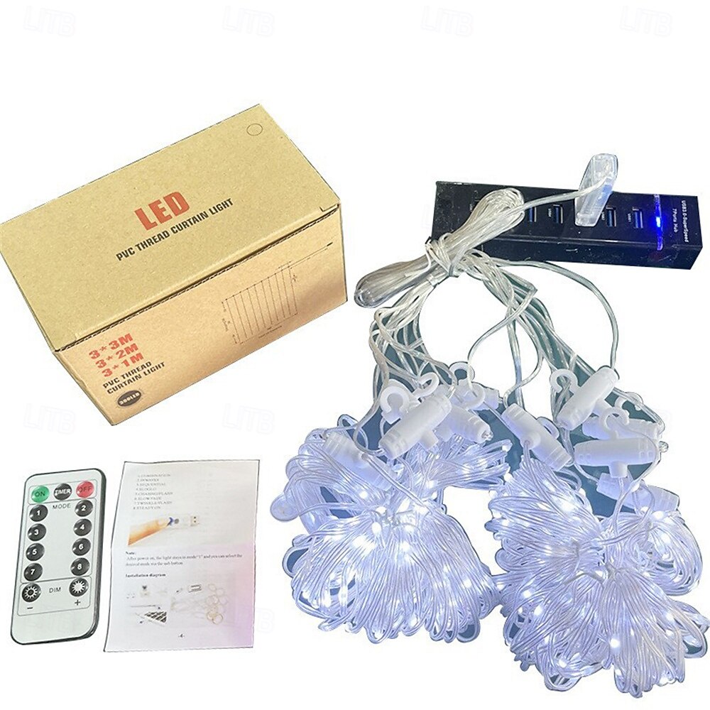 3x3M Ευέλικτα Φωτιστικά Κουρτίνας LED 300 LEDs Φωτιστικά Σχοινιού LED με 13-Κλειδί Τηλεχειριστήριο USB Τροφοδοτούμενα Χαμηλής Τάσης Ζεστό Λευκό  RGB Ασφαλή για Διακόσμηση Δωματίου  Κουρτίνας 2026 - $48.99 –P17