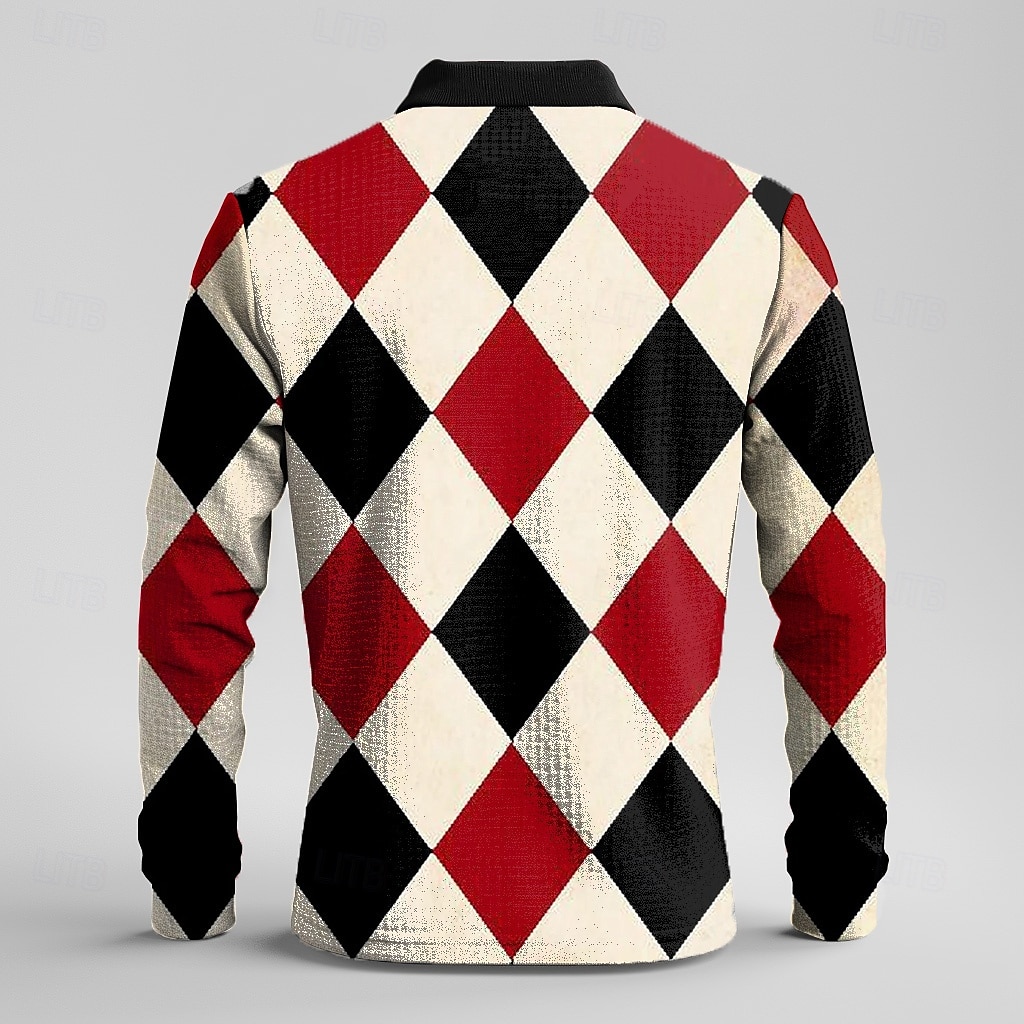 Voor heren Ruitjes Wafel Poloshirts Golfshirt Lange mouw Poloshirt Overhemden met kraag Vintage Casual Vakantiekleding Formele kleding Festivalkleding Knop 3D-afdrukken Lente Herfst Winter Multi Color 2025 - $23.99 –P2