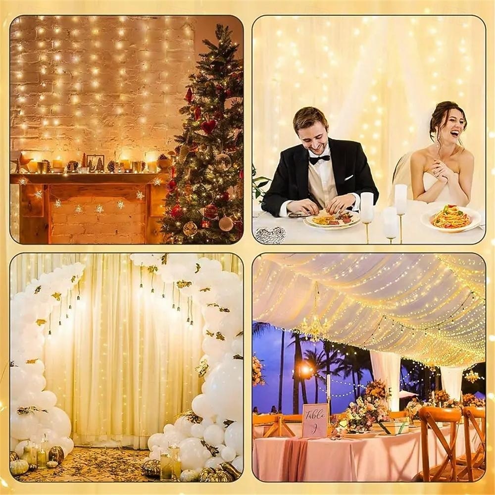 Luces de String Cortina 3x3M 300 LED 31V Calor Blanco 8 Modos Seguras para Decoración de Boda y Jardín 2026 - $50.99 –P12