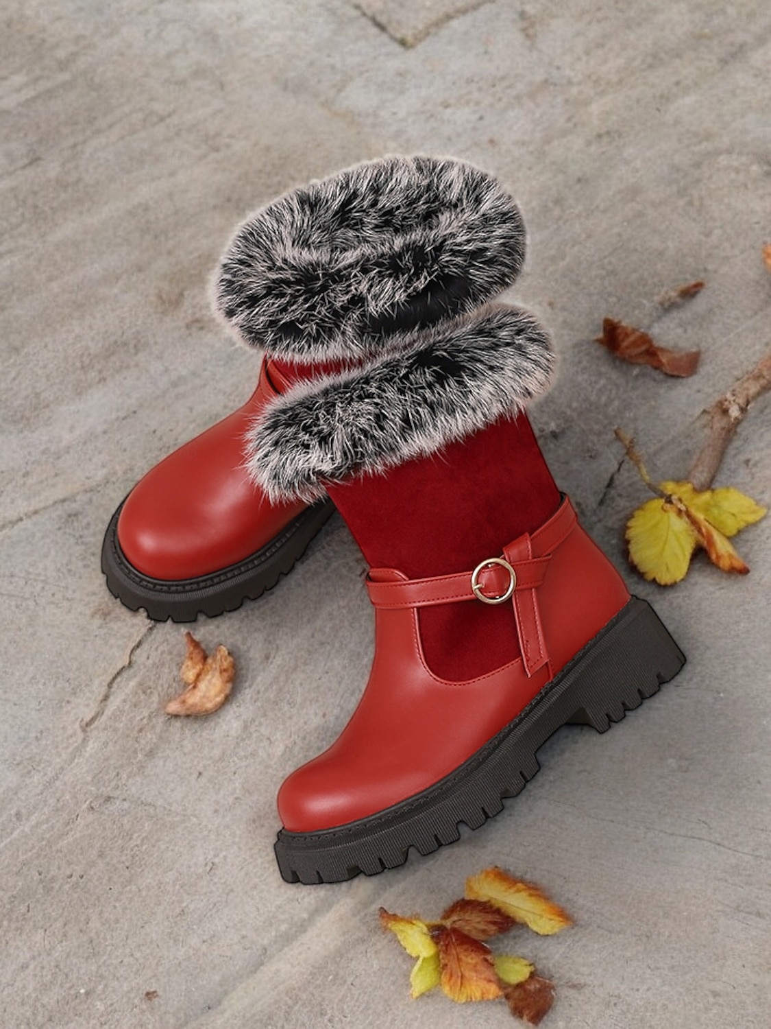 botas de inverno femininas com acabamento em pele sintética – botas de cano curto estilosas e quentes com detalhe de fivela e sola resistente, perfeitas para aventuras ao ar livre em climas frios de 2025 por $59.99 –P7